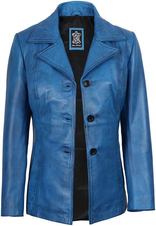 imageBlingsoul Leather Blazer Jacket Women  Leather Car Coats For WomenBitonto  Blazer Sky Blue Wax
