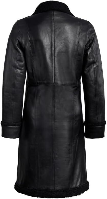 imageBlingsoul Leather Coats For Women  Real Lambskin Long Leather Jacket WomensBlack  Maura Shearling Coat