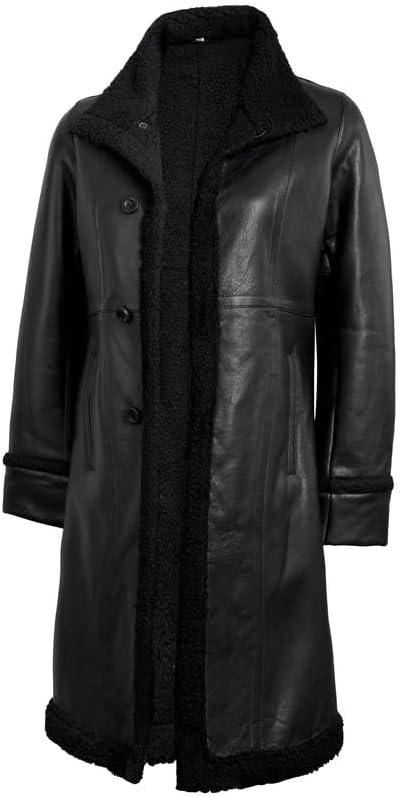 imageBlingsoul Leather Coats For Women  Real Lambskin Long Leather Jacket WomensBlack  Maura Shearling Coat