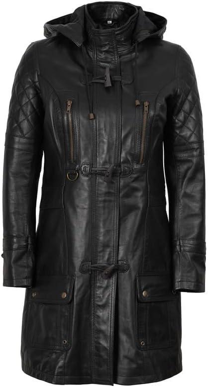imageBlingsoul Leather Coats For Women  Real Lambskin Long Leather Jacket WomensLesa  Black Jacket