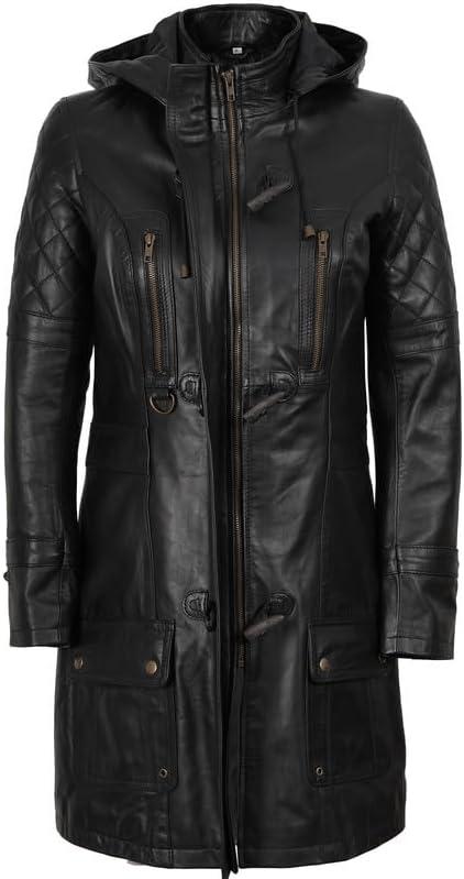 imageBlingsoul Leather Coats For Women  Real Lambskin Long Leather Jacket WomensLesa  Black Jacket