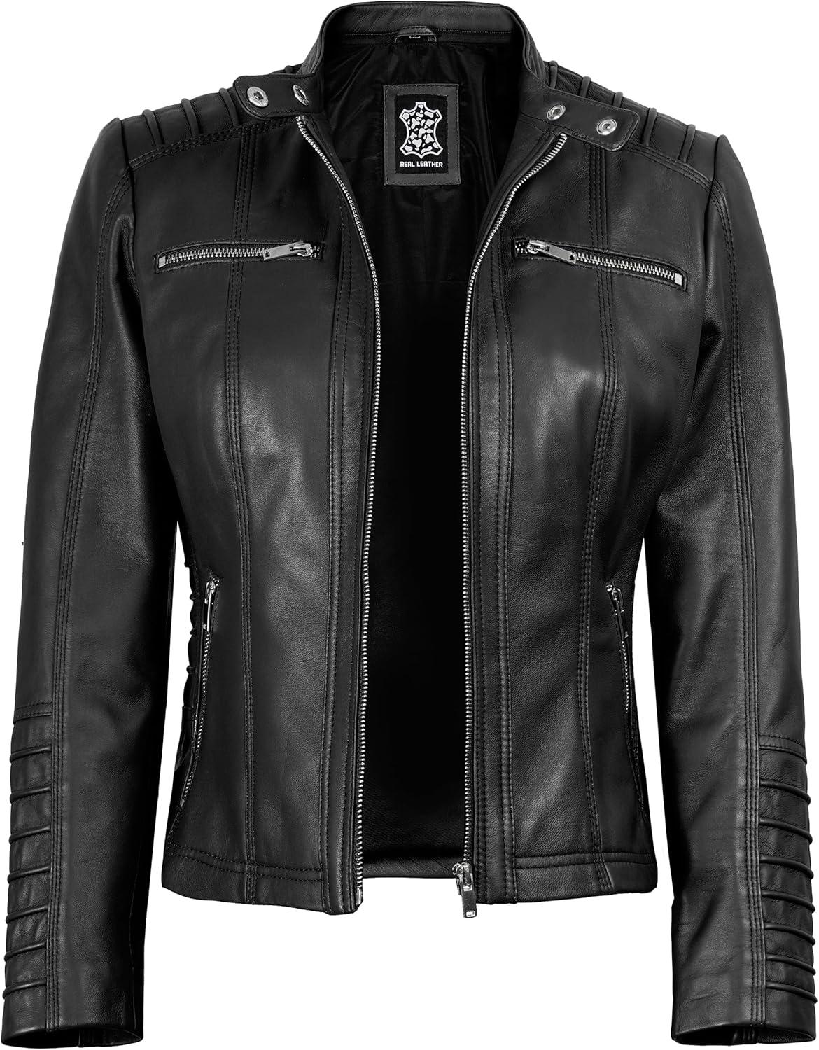 imageBlingsoul Leather Jacket Women  Real Lambskin Womens Leather Jackets with Detachable HoodBlack  Helen Jacket