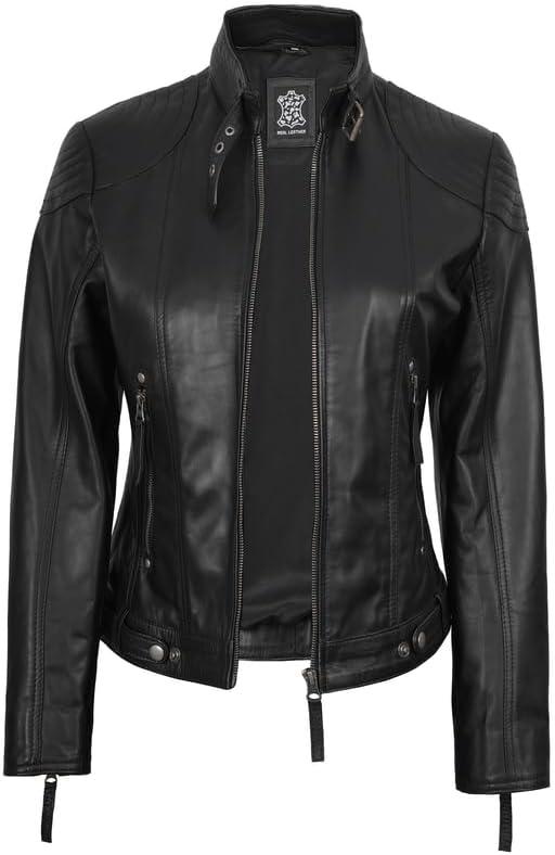 imageBlingsoul Leather Jacket Women  Real Lambskin Womens Leather Jackets with Detachable HoodBlack  Tonja Jacket