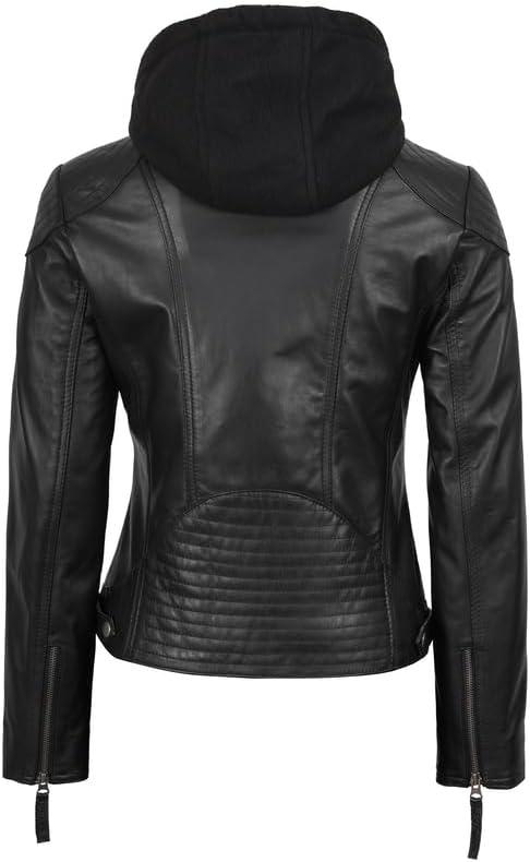 imageBlingsoul Leather Jacket Women  Real Lambskin Womens Leather Jackets with Detachable HoodBlack  Tonja Jacket