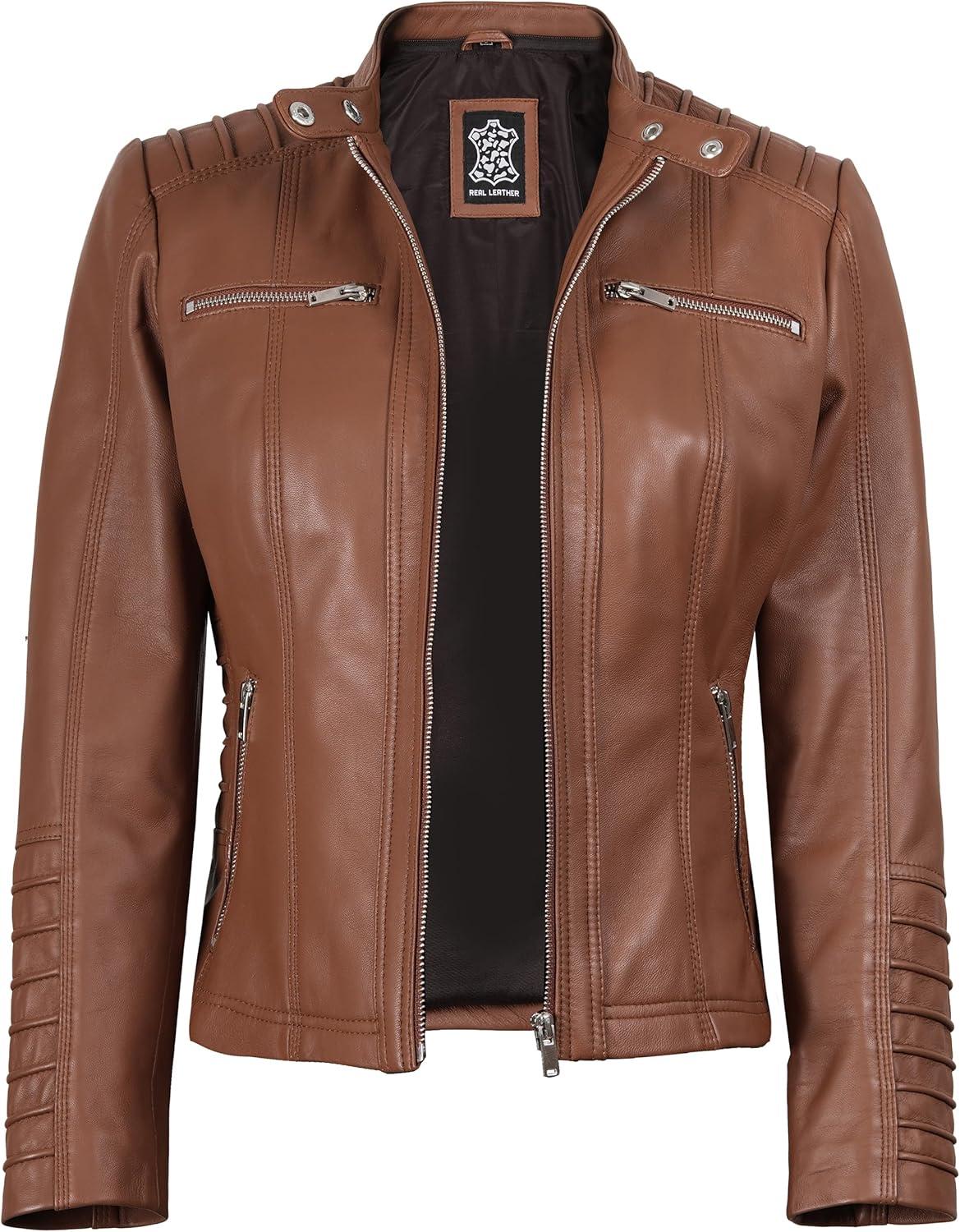 imageBlingsoul Leather Jacket Women  Real Lambskin Womens Leather Jackets with Detachable HoodBrown  Helen Jacket