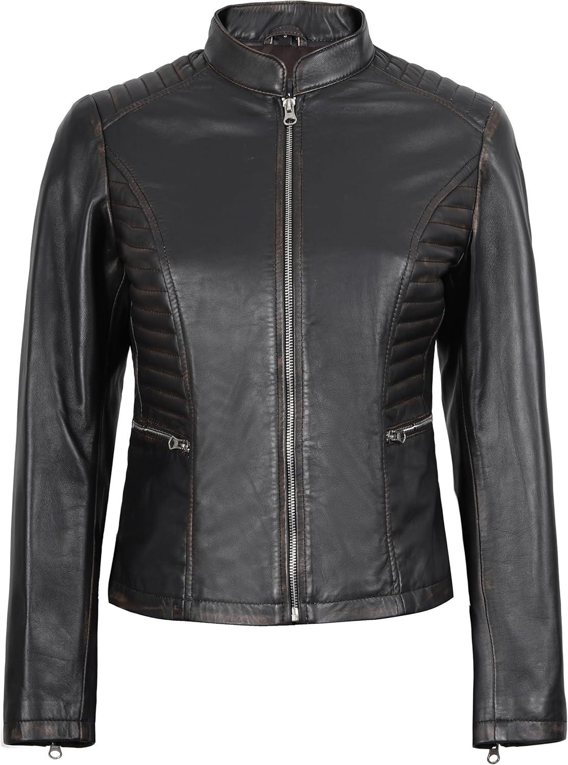imageBlingsoul Real Leather Jacket Women  Cafe Racer Style Womens Leather JacketsN185  Brown Jacket