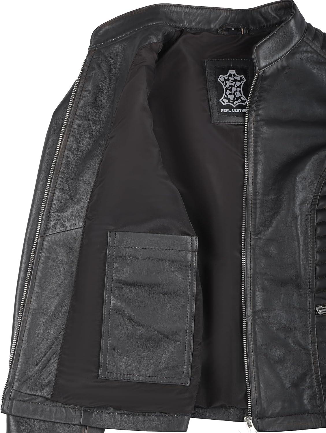 imageBlingsoul Real Leather Jacket Women  Cafe Racer Style Womens Leather JacketsN185  Brown Jacket