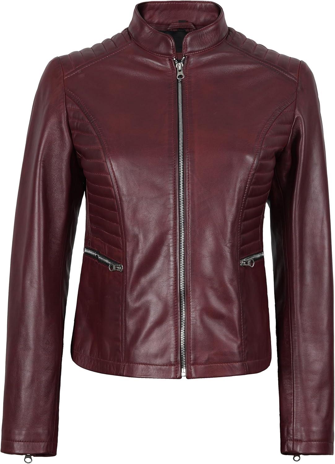 imageBlingsoul Real Leather Jacket Women  Cafe Racer Style Womens Leather JacketsN185  Maroon Wax Jacket