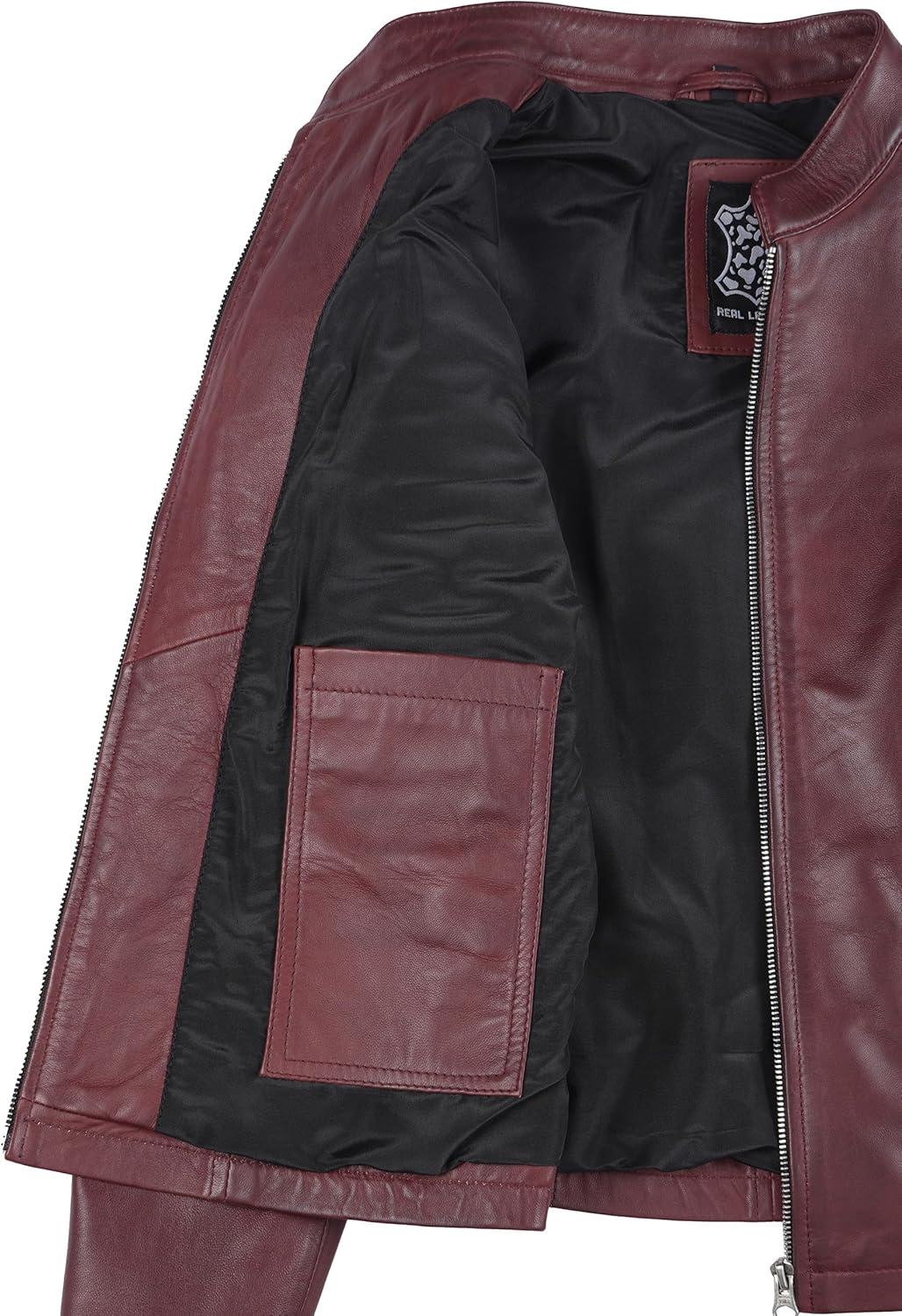 imageBlingsoul Real Leather Jacket Women  Cafe Racer Style Womens Leather JacketsN185  Maroon Wax Jacket