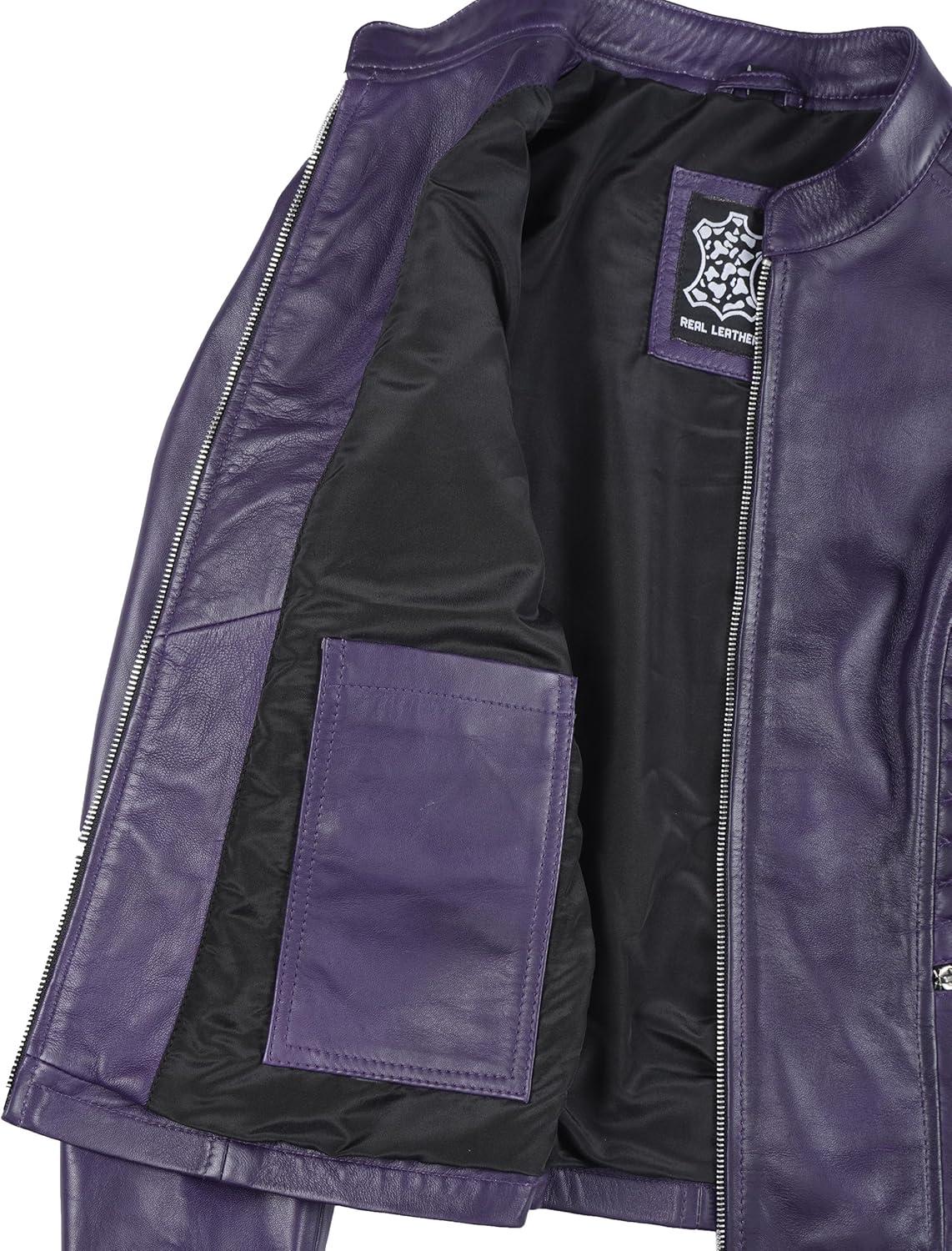 imageBlingsoul Real Leather Jacket Women  Cafe Racer Style Womens Leather JacketsN185  Purple Jacket