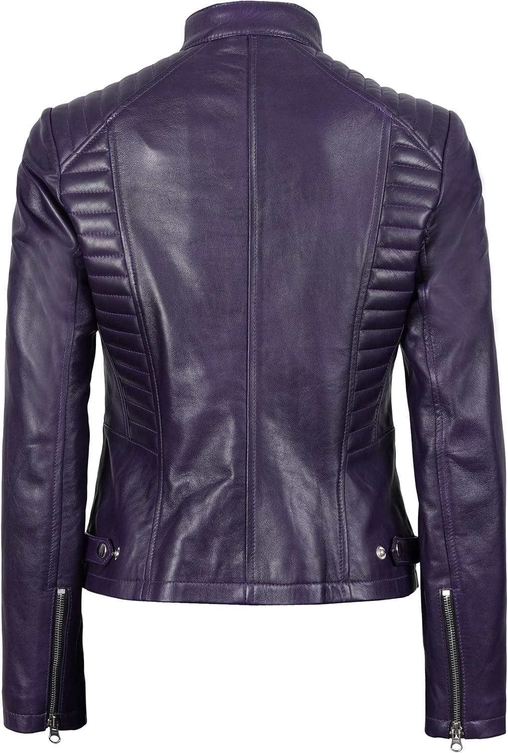 imageBlingsoul Real Leather Jacket Women  Cafe Racer Style Womens Leather JacketsN185  Purple Jacket