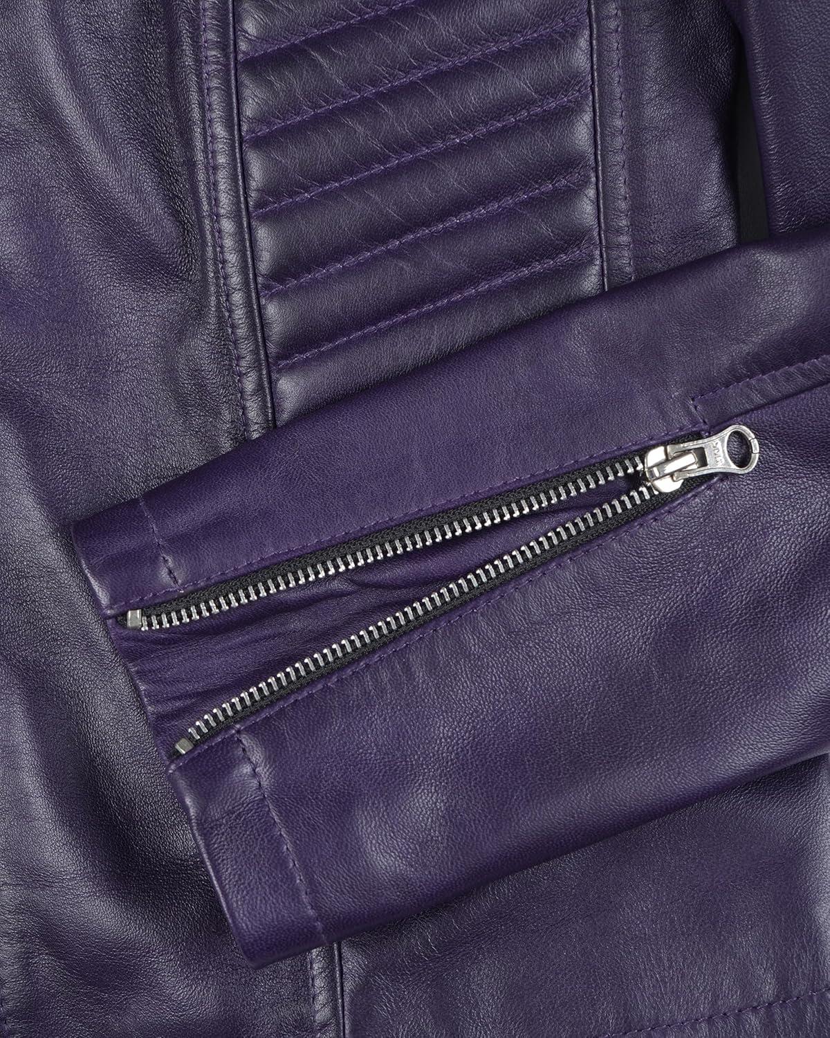 imageBlingsoul Real Leather Jacket Women  Cafe Racer Style Womens Leather JacketsN185  Purple Jacket