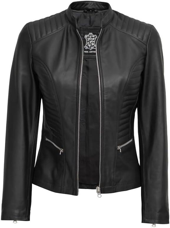 imageBlingsoul Real Leather Jacket Women  Cafe Racer Style Womens Leather JacketsRachel  Black Jacket