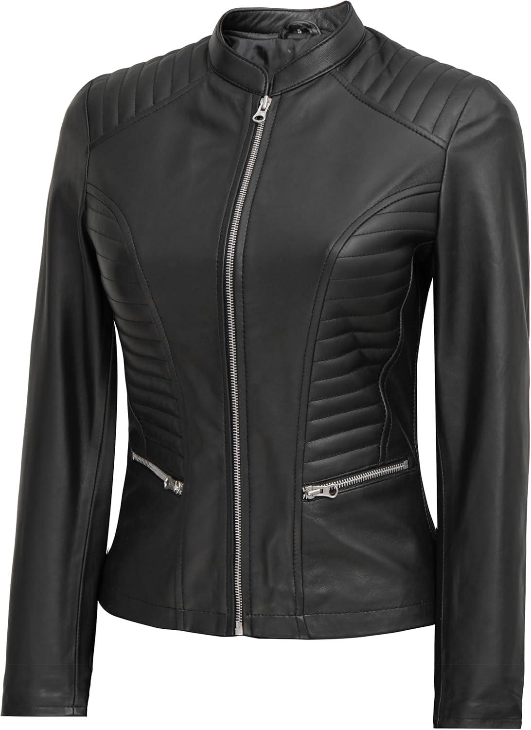 imageBlingsoul Real Leather Jacket Women  Cafe Racer Style Womens Leather JacketsRachel  Black Jacket