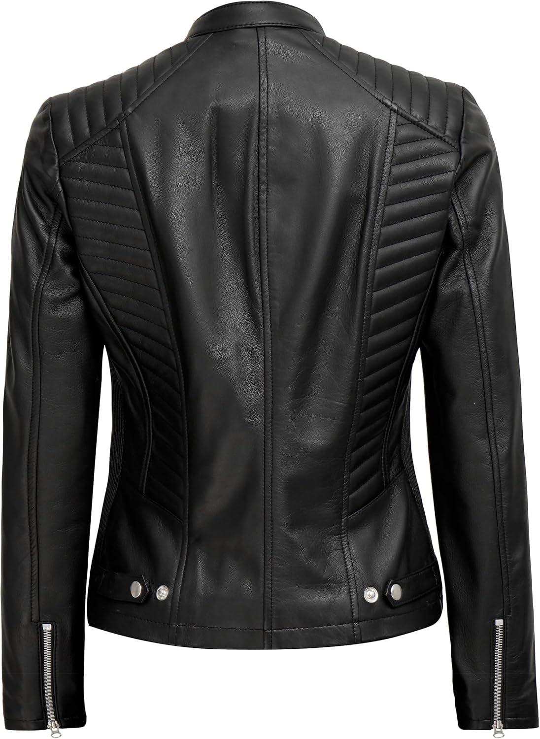 imageBlingsoul Real Leather Jacket Women  Cafe Racer Style Womens Leather JacketsRachel  Black Jacket