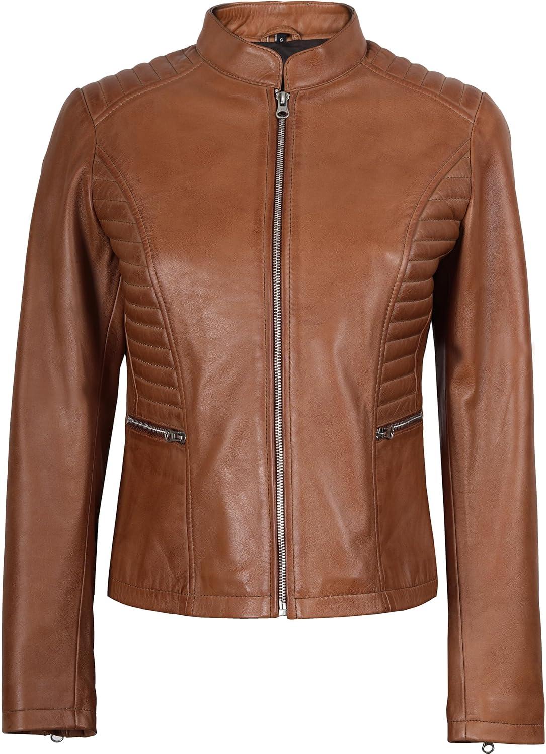 imageBlingsoul Real Leather Jacket Women  Cafe Racer Style Womens Leather JacketsRachel  Brown Jacket