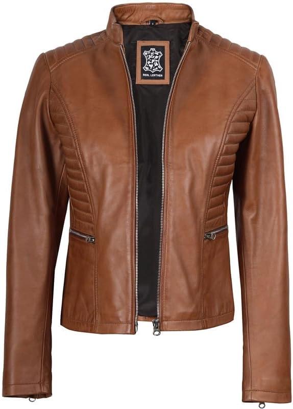 imageBlingsoul Real Leather Jacket Women  Cafe Racer Style Womens Leather JacketsRachel  Brown Jacket