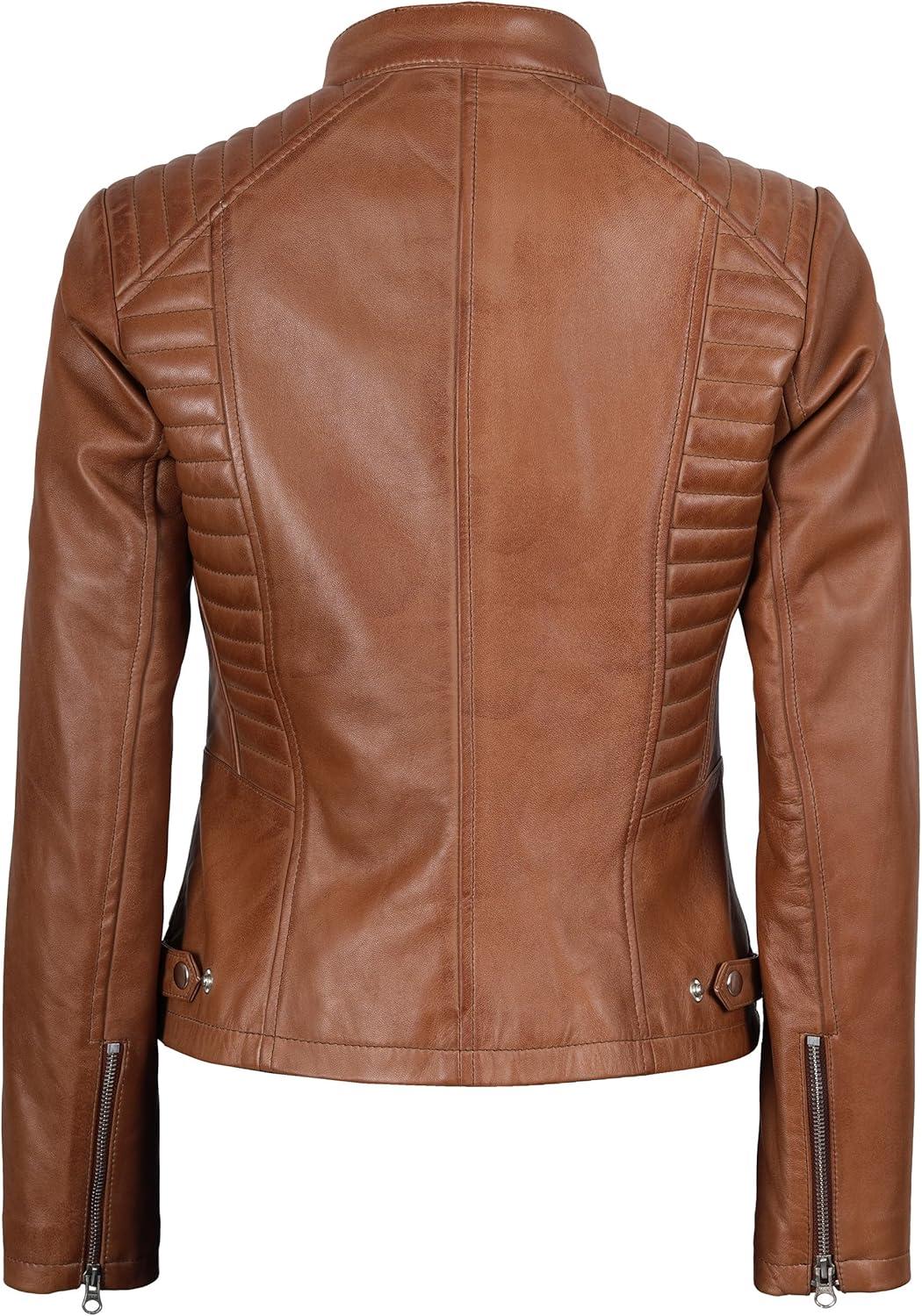 imageBlingsoul Real Leather Jacket Women  Cafe Racer Style Womens Leather JacketsRachel  Brown Jacket