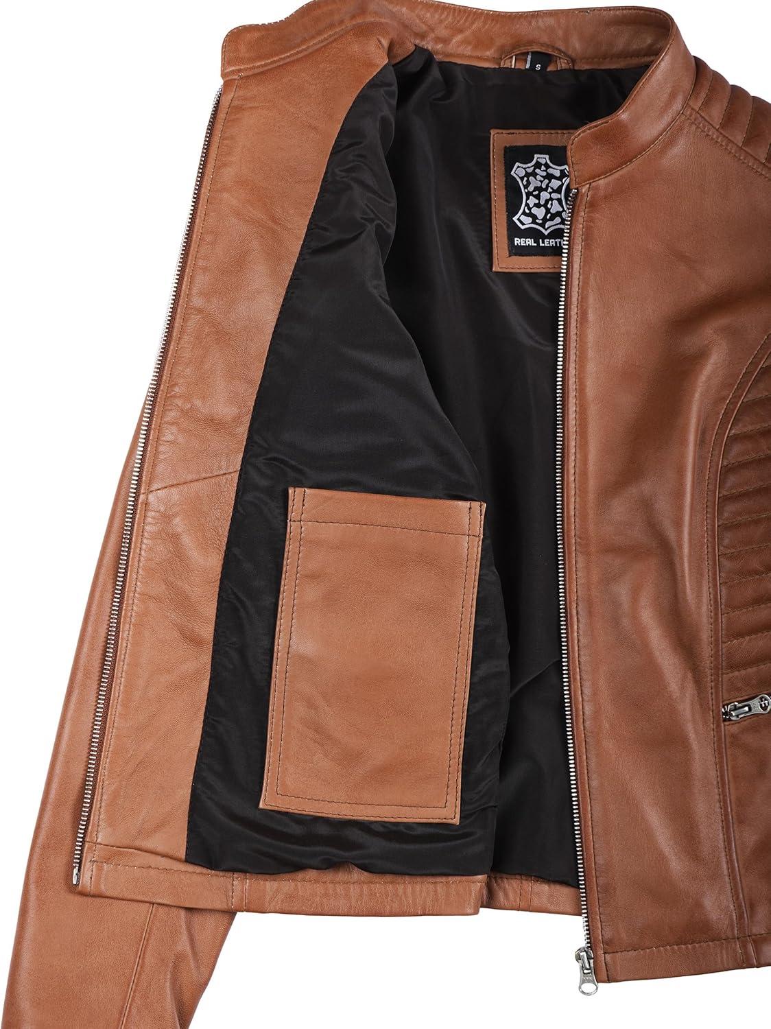 imageBlingsoul Real Leather Jacket Women  Cafe Racer Style Womens Leather JacketsRachel  Brown Jacket