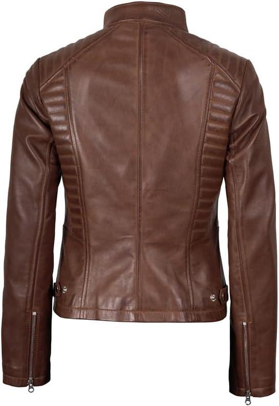 imageBlingsoul Real Leather Jacket Women  Cafe Racer Style Womens Leather JacketsRachel  Cognac Jacket