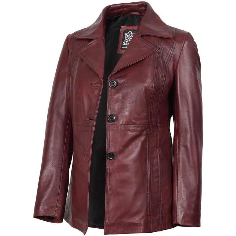 imageBlingsoul Leather Blazer Jacket Women  Leather Car Coats For WomenBitonto  Blazer Maroon