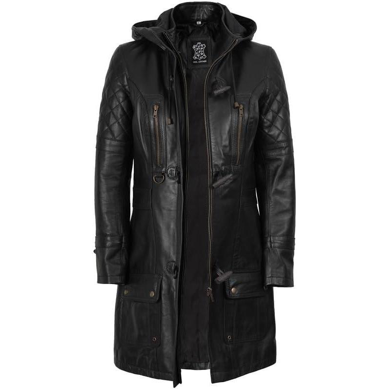 imageBlingsoul Leather Coats For Women  Real Lambskin Long Leather Jacket WomensLesa  Black Jacket