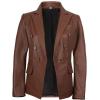 imageBlingsoul Leather Blazer Jacket Women  Double Breasted Leather Coats For WomenKinley  Cognac Blazer Jacket