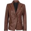 imageBlingsoul Leather Blazer Jacket Women  Double Breasted Leather Coats For WomenKinley  Cognac Blazer Jacket