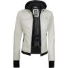 imageBlingsoul Leather Bomber Jacket Women  Real Lambskin Womens Leather Jackets with Detachable HoodOff White  Betty Jacket