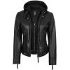 imageBlingsoul Leather Jacket Women  Real Lambskin Womens Leather Jackets with Detachable HoodBlack  Tonja Jacket