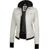 imageBlingsoul Leather Bomber Jacket Women  Real Lambskin Womens Leather Jackets with Detachable HoodOff White  Betty Jacket