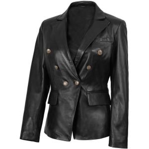imageBlingsoul Leather Blazer Jacket Women  Double Breasted Leather Coats For WomenKinley  Black Blazer Jacket