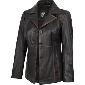 imageBlingsoul Leather Blazer Jacket Women  Leather Car Coats For WomenBitonto  Blazer Dark Brown