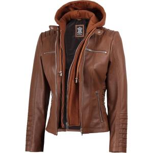 imageBlingsoul Leather Jacket Women  Real Lambskin Womens Leather Jackets with Detachable HoodBrown  Helen Jacket
