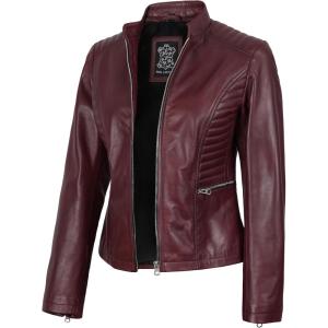 imageBlingsoul Real Leather Jacket Women  Cafe Racer Style Womens Leather JacketsN185  Maroon Wax Jacket