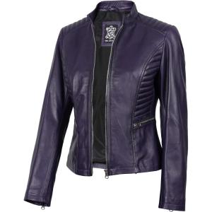 imageBlingsoul Real Leather Jacket Women  Cafe Racer Style Womens Leather JacketsN185  Purple Jacket