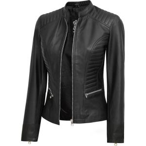 imageBlingsoul Real Leather Jacket Women  Cafe Racer Style Womens Leather JacketsRachel  Black Jacket