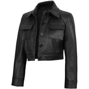 image:imageBlingsoul Trendy Short Real Lambskin Womens Leather Jacket  Cropped Leather Jacket WomenBlack  Freddie Cropped Jacket