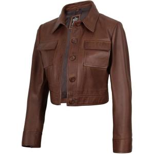 image:imageBlingsoul Trendy Short Real Lambskin Womens Leather Jacket  Cropped Leather Jacket WomenCognac  Freddie Cropped Jacket
