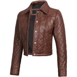 image:imageBlingsoul Trendy Short Real Lambskin Womens Leather Jacket  Cropped Leather Jacket WomenCognac  Silvia Cropped Jacket