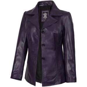 image:imageBlingsoul Leather Blazer Jacket Women  Real Leather Coat For WomensBitonto  Blazer Purple