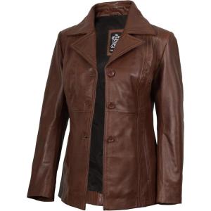 image:imageBlingsoul Leather Blazer Jacket Women  Real Leather Coat For WomensBitonto  Brown Jacket
