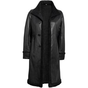 image:imageBlingsoul Womens Long Leather Coat  Real Lambskin Leather Jacket with Shearling Collar Car Coat Style Leather Jacket WomenBlack  Maura Shearling Coat