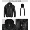 image:imageBlingsoul Mens Hooded Leather Jacket with Removable Hood Biker Style Real Bomber Leather Jacket Men Wind Resistant OuterwearEdinburgh  Black Jacket