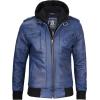image:imageBlingsoul Mens Hooded Leather Jacket with Removable Hood Biker Style Real Bomber Leather Jacket Men Wind Resistant OuterwearEdinburgh  Blue Jacket