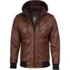image:imageBlingsoul Mens Hooded Leather Jacket with Removable Hood Biker Style Real Bomber Leather Jacket Men Wind Resistant OuterwearEdinburgh  Brown Jacket