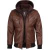 image:imageBlingsoul Mens Hooded Leather Jacket with Removable Hood Biker Style Real Bomber Leather Jacket Men Wind Resistant OuterwearEdinburgh  Brown Jacket