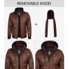 image:imageBlingsoul Mens Hooded Leather Jacket with Removable Hood Biker Style Real Bomber Leather Jacket Men Wind Resistant OuterwearEdinburgh  Brown Jacket