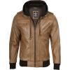 image:imageBlingsoul Mens Hooded Leather Jacket with Removable Hood Biker Style Real Bomber Leather Jacket Men Wind Resistant OuterwearEdinburgh  Camel Jacket