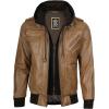 image:imageBlingsoul Mens Hooded Leather Jacket with Removable Hood Biker Style Real Bomber Leather Jacket Men Wind Resistant OuterwearEdinburgh  Camel Jacket